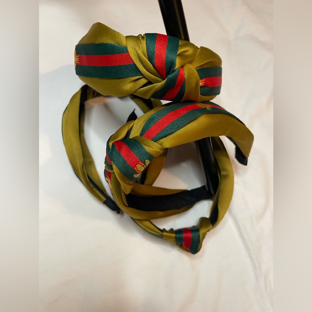 ❌Sold Out❌Gold Bee Headband- Red/Green Stripes - Picture 1 of 4